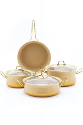 Oms 3044 7 Parça Granit Bakraç Tencere Seti Krem