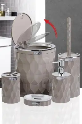 Okyanus Home DMD-03(467-1-K) Diamond Vizon Kromlu Click Kapak 5'li Banyo Seti OKY-1304