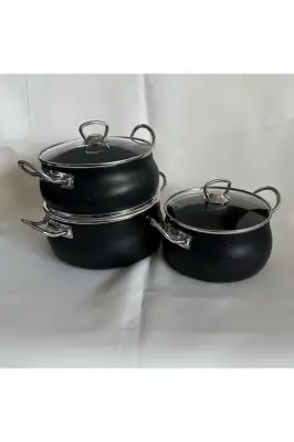 Meşeler Granit Inox Kulp 3 Lü Güveç Seti Siyah