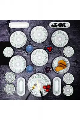 Kosova Set-503 Kahvaltı Takımı 21 Parça Çini Yeşil Siyah Kya-0009