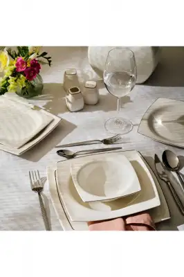 Emsan Zencerek Fine Bone 60 Parça 12 Kişilik Kare Yemek Takımı Beyaz