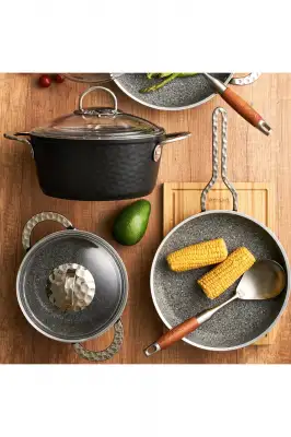 Emsan İndüksiyon Tabanlı Nostalji 7 Parça Granit Tencere Seti Siyah