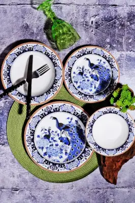 Kosova 24 Parça Porselen Lacivert Geyşa Yemek Takımı Por-266