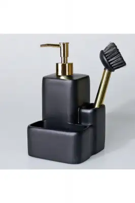 By Selim Marley Fırçalı Süngerlikli Sıvı Sabunluk - Siyah