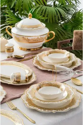 Acar Alesia 60 Parça 12 Kişilik Gold Porselen Yemek Takımı
