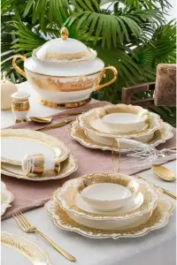 Acar Alesia 60 Parça 12 Kişilik Gold Porselen Yemek Takımı
