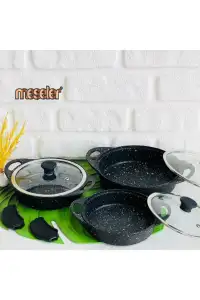 Meseler Lisa 6 Parça Granit Döküm Sahan Seti - Siyah