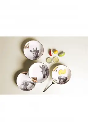 Porland Wild Life Antik Beyaz Kase Takımı 4'lü 17 cm