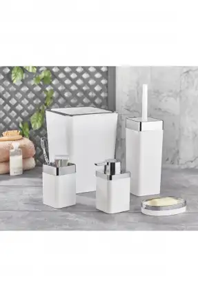 Noble Life Plus 5 Parça Akrilik Metalize Kaplamalı Lüx Banyo Seti Beyaz