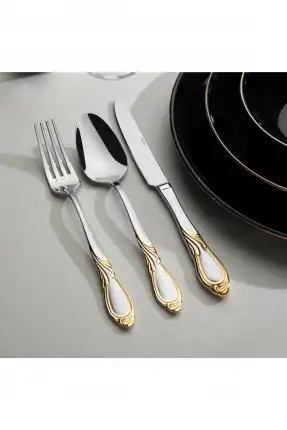 Nehir Armoni Altın Saten 89 Parça Çatal Kaşık Bıçak Takımı