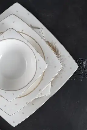 Acar Serena 60 Parça 12 Kişilik Porselen Yemek Takımı Beyaz