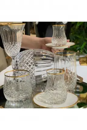 Canba Okinowa Altın 61 Parça Kristal Bardak Takımı GLZ200 Şeffaf