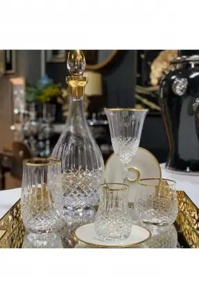 Canba Okinowa Altın 61 Parça Kristal Bardak Takımı GLZ200 Şeffaf