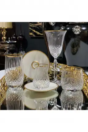 Canba Okinowa Altın 61 Parça Kristal Bardak Takımı GLZ200 Şeffaf