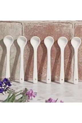 Kosova GSA-50 Porselen Büyük Beyaz 6'lı Çay Kaşığı Set 13 cm (49850) Beyaz