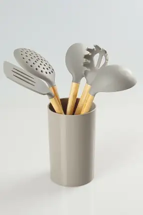 Acar Standlı Silikon Ahşap Saplı 6 Parça Servis Takımı Gri