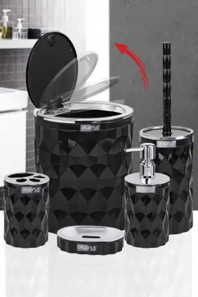 Okyanus Home DMD-02(467-1-S) Diamond Siyah Kromlu Click Kapak 5'li Banyo Seti OKY-1303