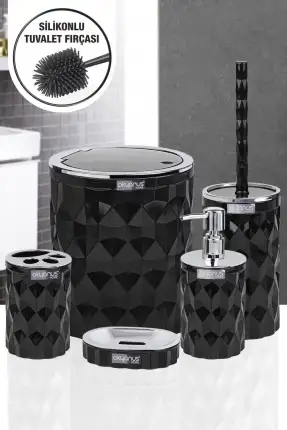 Okyanus Home DMD-02(467-1-S) Diamond Siyah Kromlu Click Kapak 5'li Banyo Seti OKY-1303