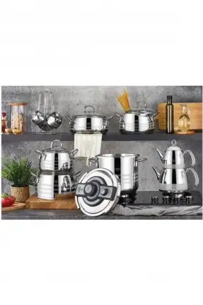 Acar Akasya 18 Parça Platin Gümüş Çelik Tencere Seti