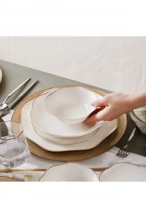 Emsan Lotus Fine Bone 53 Parça 12 Kişilik Yemek Takımı Gold