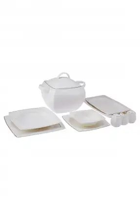 Emsan Zencerek Fine Bone 60 Parça 12 Kişilik Kare Yemek Takımı Beyaz