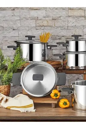 Amboss 18 Parça Enio Paslanmaz Çelik Tencere Çeyiz Seti - Gri