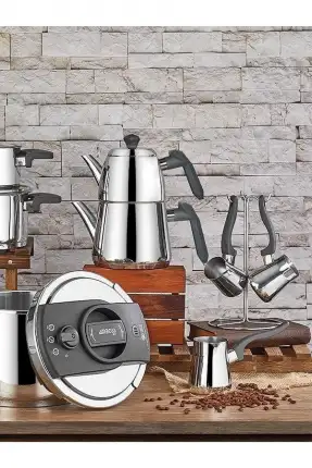 Amboss 18 Parça Enio Paslanmaz Çelik Tencere Çeyiz Seti - Gri