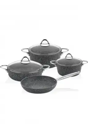 Falez Pedra İndüksiyonlu Ocaklarla Uyumlu Granit 7 Parça Tencere Seti Gri