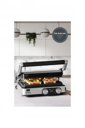 Homend Grilliant 1340H Inox Gövde Alt ve Üst Sıcaklığı Ayrı Kontrol Edilebilen Döküm Plakalı Tost ve Izgara Makinesi
