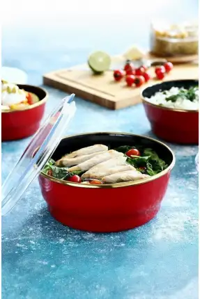 Arow Warm Kırmızı 3'lü Emaye Saklama Kabı - TR-4537