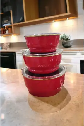 Arow Warm Kırmızı 3'lü Emaye Saklama Kabı - TR-4537