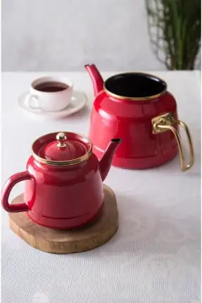 Arow Roomy Kırmızı Emaye Çaydanlık Takımı - TR-4535