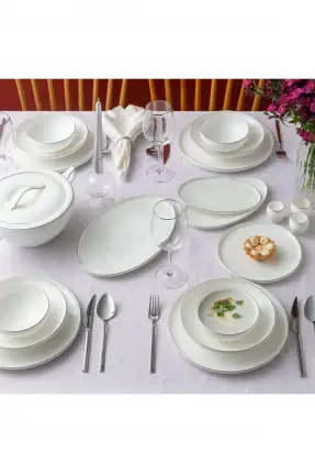 Emsan Fine Bone Freya 60 Parça 12 Kişilik Yuvarlak Yemek Takımı Platin