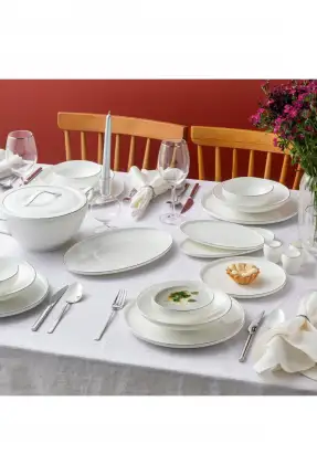 Emsan Fine Bone Freya 60 Parça 12 Kişilik Yuvarlak Yemek Takımı Platin