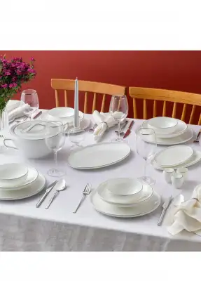 Emsan Fine Bone Freya 60 Parça 12 Kişilik Yuvarlak Yemek Takımı Platin