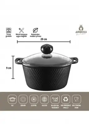 Amboss Kuvars Döküm Titanyum Kaplama 7 Parça Tencere Seti - Siyah
