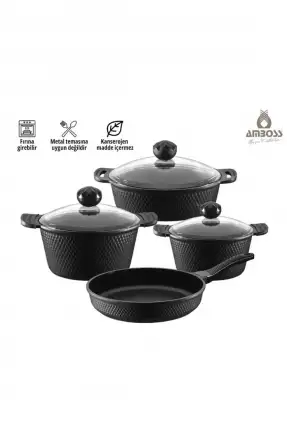 Amboss Kuvars Döküm Titanyum Kaplama 7 Parça Tencere Seti - Siyah