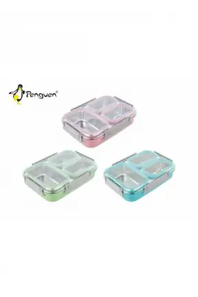 Penguen Üç Bölmeli Yemek Sefer Tası Pembe - PNG-1305-P