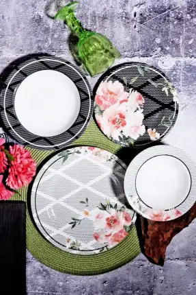 Kosova 24 Parça Por-0013 Porselen Black Jade Yemek Takımı Por-268