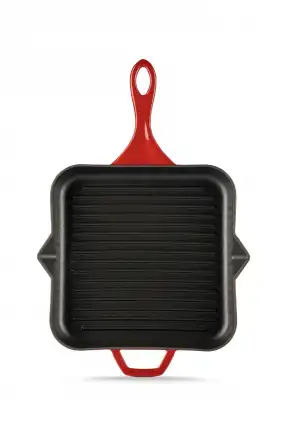 Hosse HSKGTV 2828 Kare Grill Döküm Tava – 28x28 cm (Yardımcı Kulplu) Kırmızı