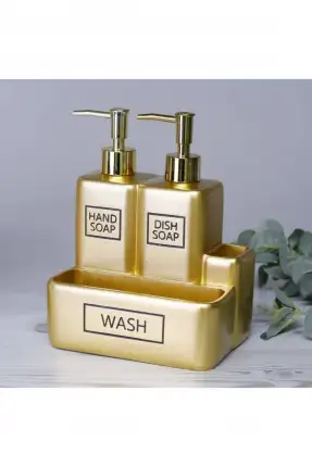 By Selim Liberty Fırçalı Süngerlikli İkili Sıvı Sabunluk - Altın