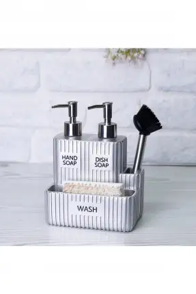 By Selim Grooved Fırçalı Süngerlikli İkili Sıvı Sabunluk - Gümüş