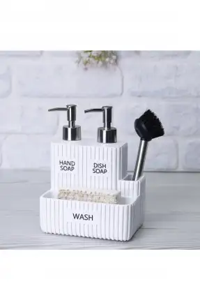 By Selim Grooved Fırçalı Süngerlikli İkili Sıvı Sabunluk - Beyaz