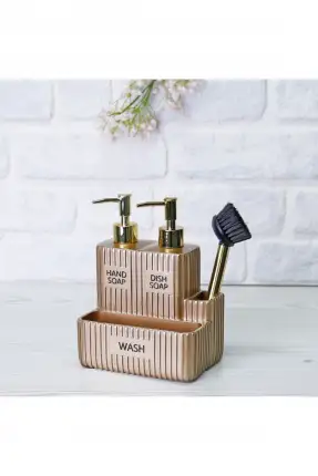 By Selim Grooved Fırçalı Süngerlikli İkili Sıvı Sabunluk - Vizon