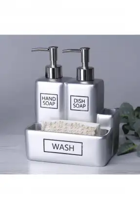 By Selim Liberty Fırçalı Süngerlikli İkili Sıvı Sabunluk - Gümüş