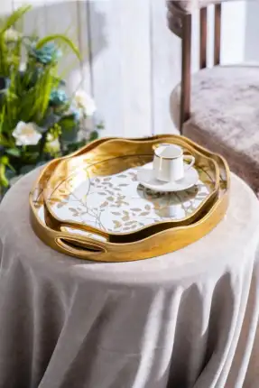 Arlo 2'li Gold Cam Tepsi - 43.5/37.5 cm Gold