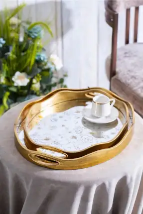 Rosa 2'li Gold Cam Tepsi - 43.5/37.5 cm Gold