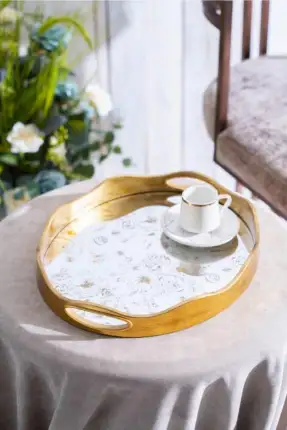 Myra 2'li Gold Cam Tepsi - 43.5/37.5 cm Gold