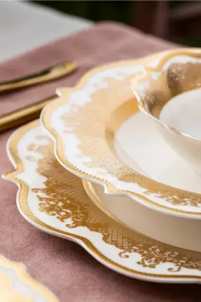 Acar Alesia 60 Parça 12 Kişilik Gold Porselen Yemek Takımı