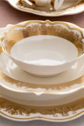 Acar Alesia 60 Parça 12 Kişilik Gold Porselen Yemek Takımı